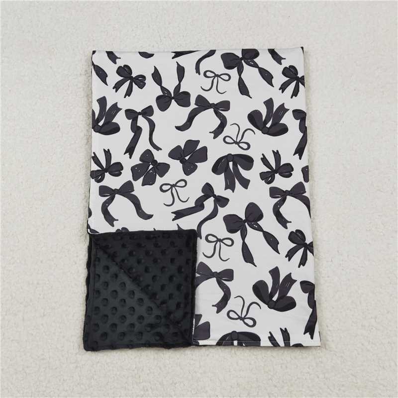 USA Warehouse (IN STOCK) BL0217 Black polka dots bows baby girls minky blankets