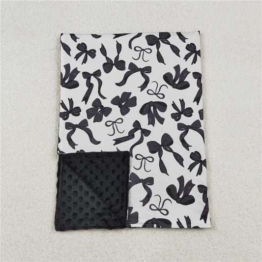 USA Warehouse (IN STOCK) BL0217 Black polka dots bows baby girls minky blankets