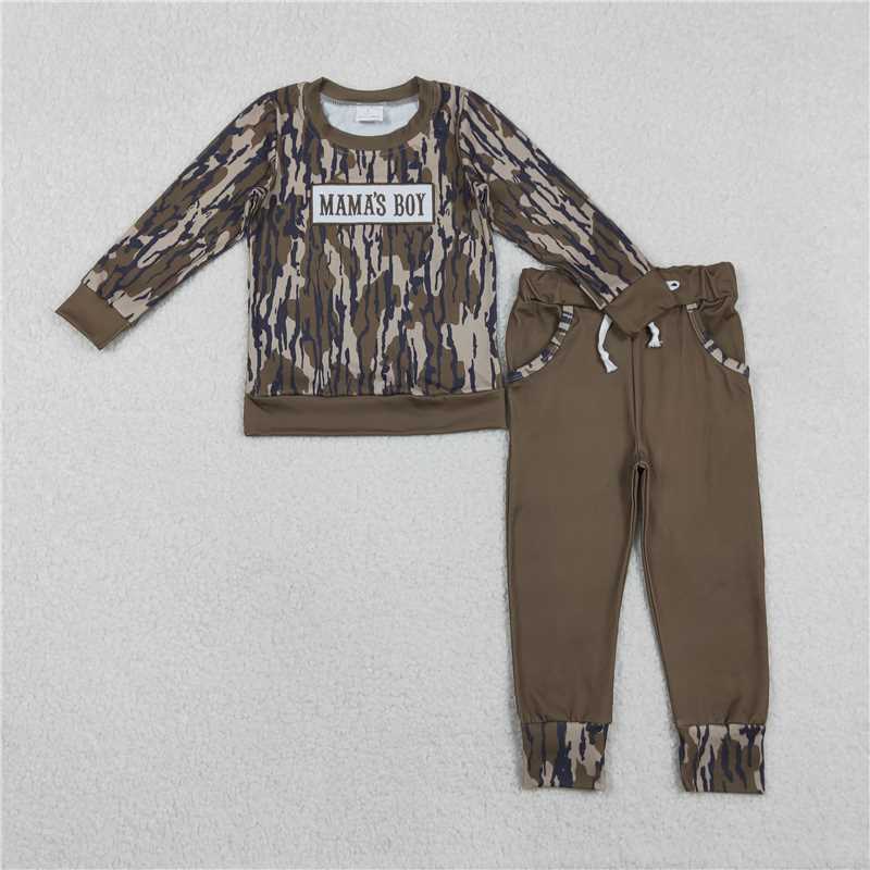 12.8 RST Sibling Baby Boys Embroidery Mama's Boy Camo Top Pockets Pants Clothes Sets