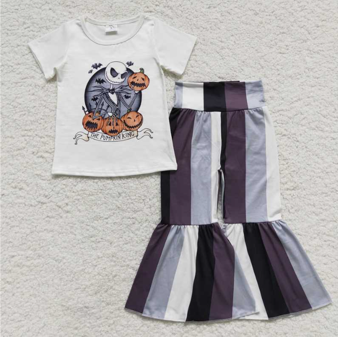 GSPO0812 Pumpkin cartoon pumpkin jack white short-sleeved striped trousers suit