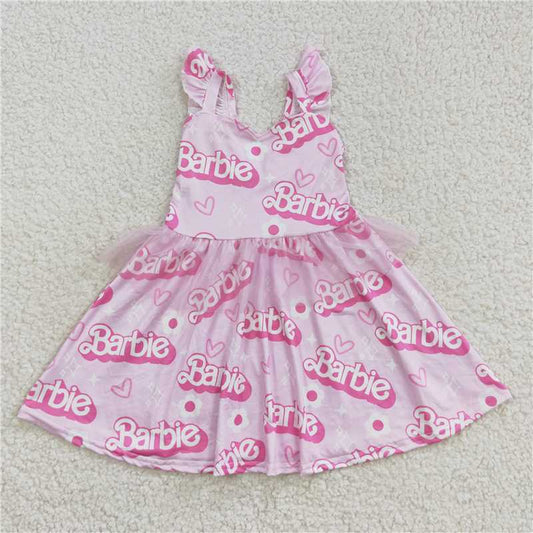 GSD0463  Baby Girls Pink Doll Ruffle Knee Length Dresses