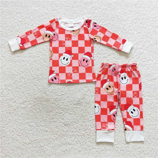 GLP0733Christmas hat plaid snowflake girls pajamas