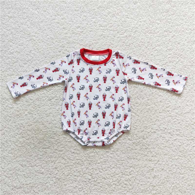 LR0610Christmas hat duck crawfish baby boy romper