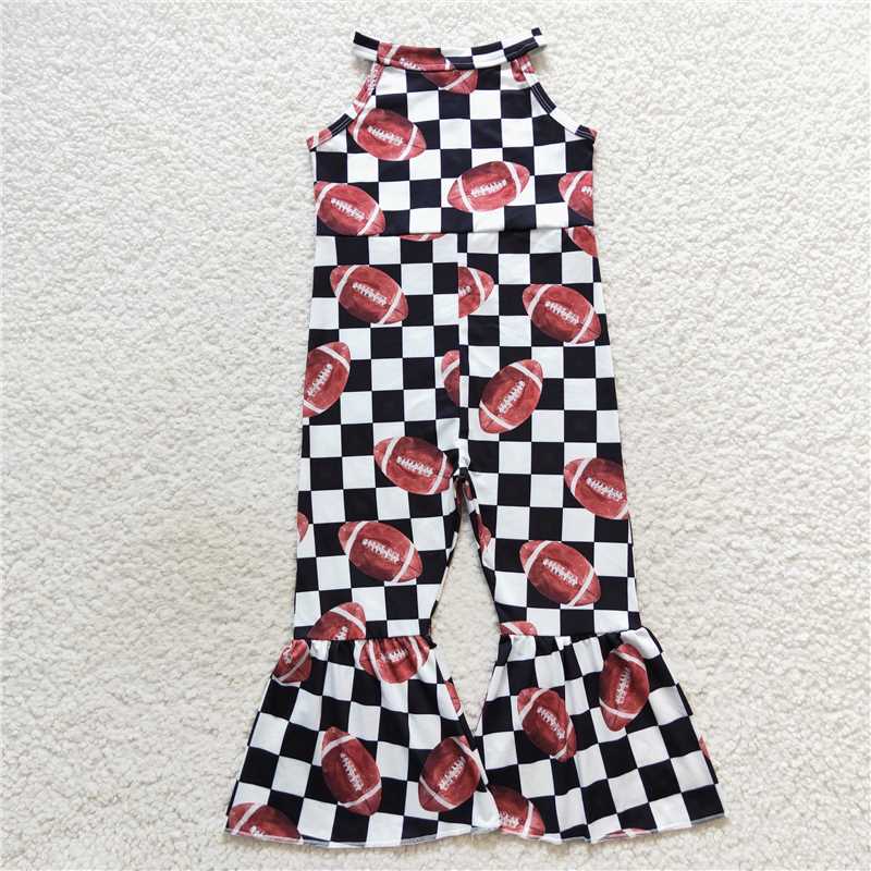 SR0445  Baby Girls Football Black Checkered Bell Pants jumpsuits