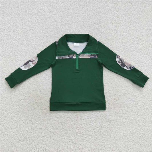 BT0277 Baby Boys Deer Camo Zip Pullover Tee Shirts Tops