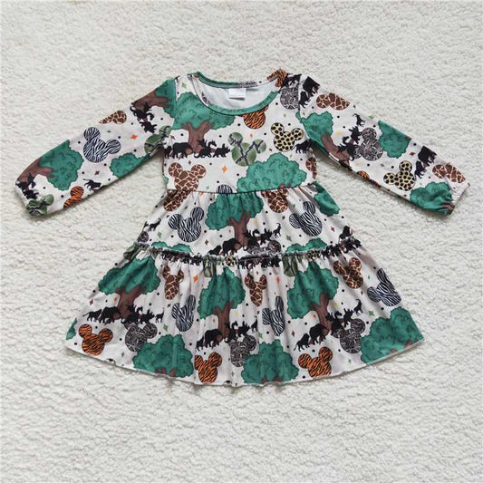 GLD0260  Baby Girls Animal Tree Knee Length Dresses