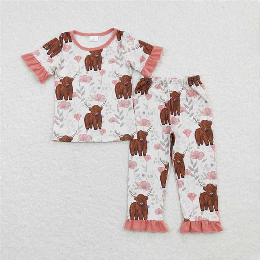 GSPO0962 Alpine bull head flower lace short-sleeved trousers suit