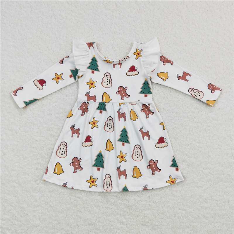 11.24 RTS NO MOQ （In stock）GLD0442 Baby Girls Christmas Gingerbread Long Sleeve Dresses