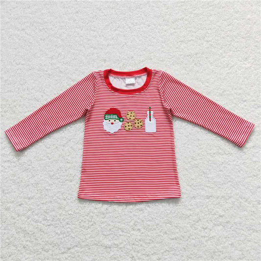 12.6 RTS NO MOQ （In stock）Matching Christmas BT0370 Baby Boys Christmas Santa Cookie Long Sleeve Shirts Tops