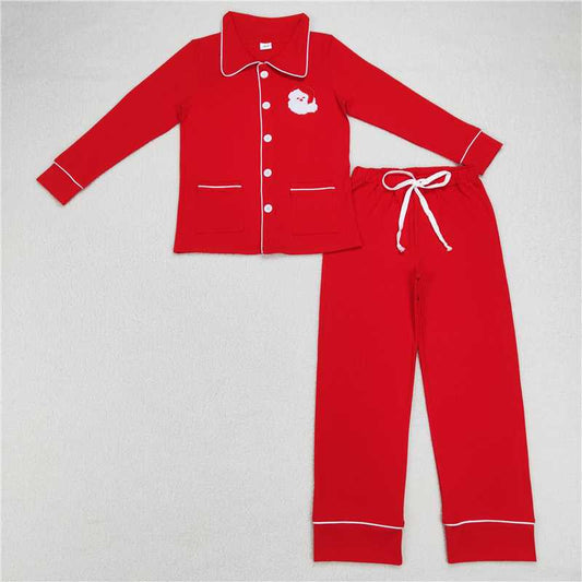 GLP0700  Adult Women Christmas Santa Red Color Pocket Top Pajamas Sets