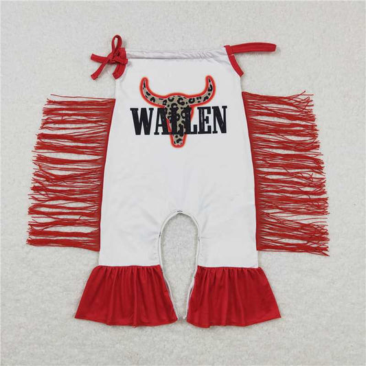 SR0429  Baby Girls Red Tassel Cow Leopard Rompers