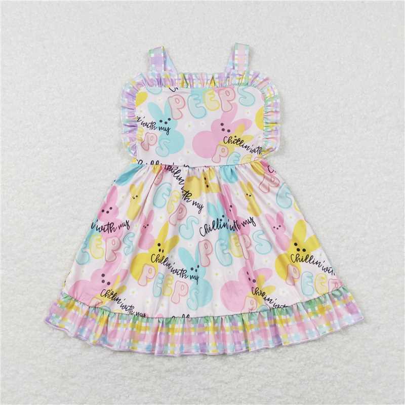 GSD0551  Baby Girls Colorful Easter Bunnies Knee Length Dresses