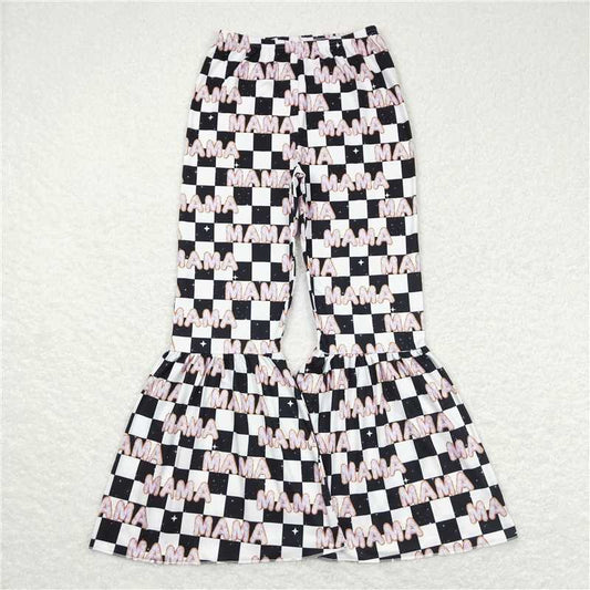 P0346  Adult Women Black Checkered Mama Bell Flare Bottom Pants