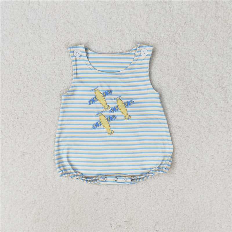 SR1228 Baby Infant Boys Stripes Planes Sleeveless Rompers