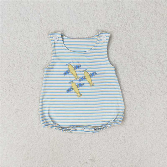 SR1228 Baby Infant Boys Stripes Planes Sleeveless Rompers