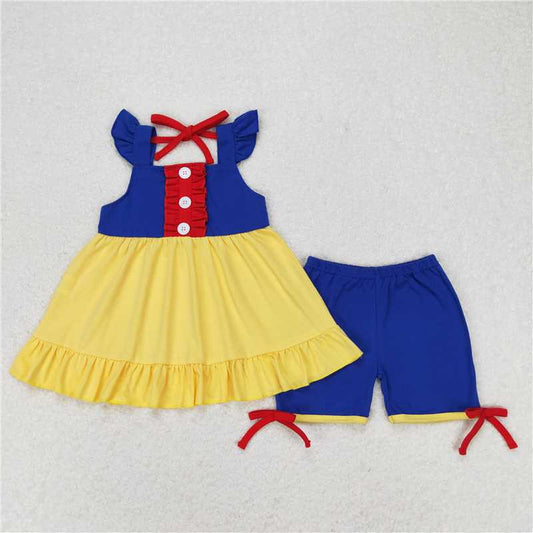GSSO0967 Red lace blue and yellow flying sleeve shorts set
