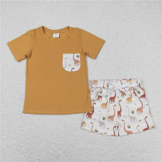 BSSO0464 Baby Boys Dinosaur Tee Pocket Shirts Shorts Outfits Clothes Sets