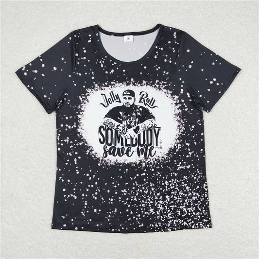 GT0529  Adult Women Somebody Save Me Black Short Sleeve Tee Shirts Tops