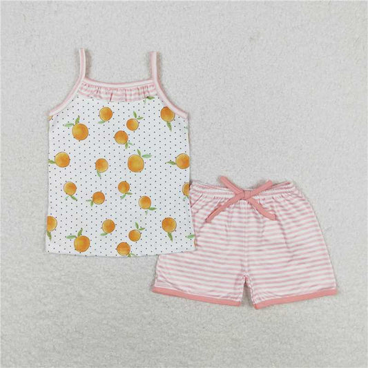 GSSO0909 Orange polka dot white sleeveless striped shorts set