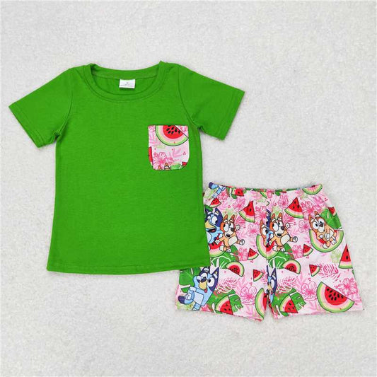 BSSO0743 Baby Girls Watermelon Dogs Sibling Brother Rompers Clothes Sets