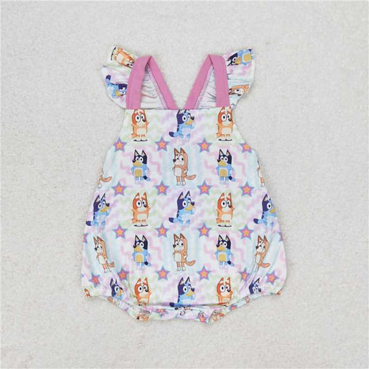 SR1419  Baby Girls Colorful Dogs Sibling Rompers Bummie Dresses