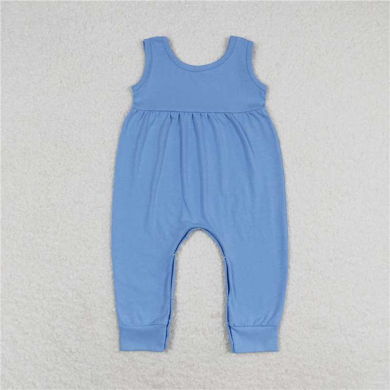 SR1448  Baby Infant Girls Blue Sleeveless Summer Rompers
