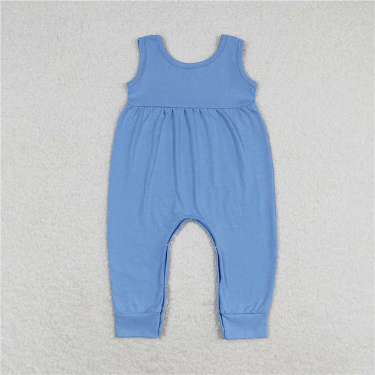 SR1448  Baby Infant Girls Blue Sleeveless Summer Rompers