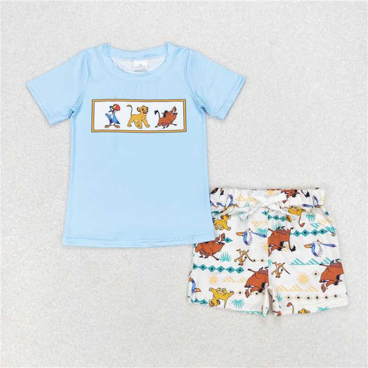 BSSO0882 RTS NO MOQ Baby Boys Summer Boys Outfits Baby Boys Lion Short Sleeve Tee Shirts Tops Shorts Clothes Sets