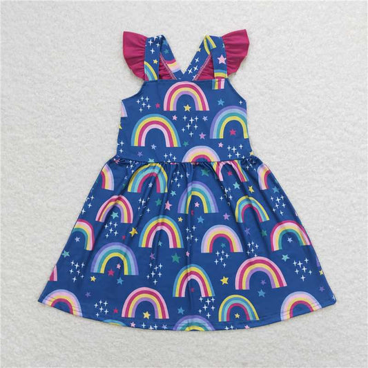GSD1085  Baby Girls Rainbow Flutter Sleeve Knee Length Dresses