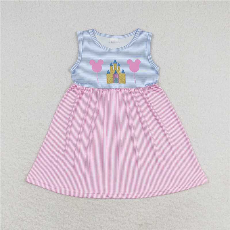 GSD1052  Baby Girls Pink Castle Sibling Sister Rompers Dresses