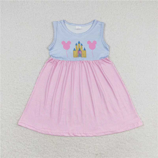 GSD1052  Baby Girls Pink Castle Sibling Sister Rompers Dresses