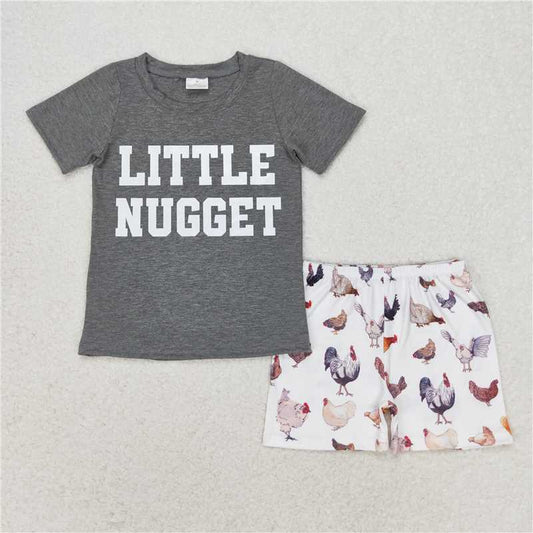 BSSO0943  Baby Boys Little Nugget Short Sleeve Shirt Rooster Shorts Clothes Sets