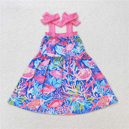 GSD1172  Baby Girls Straps Fishes Knee Length Dresses