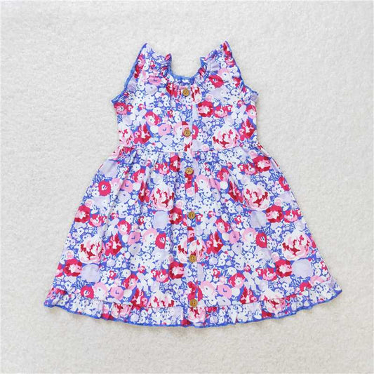 GSD0977  Baby Girls Purple Flowers Pockets Sibling Sister Dresses Clothes Sets