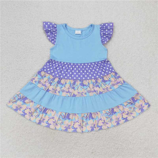 GSD1164  Baby Girls Flutter Sleeve Flowers Knee Length Dresses