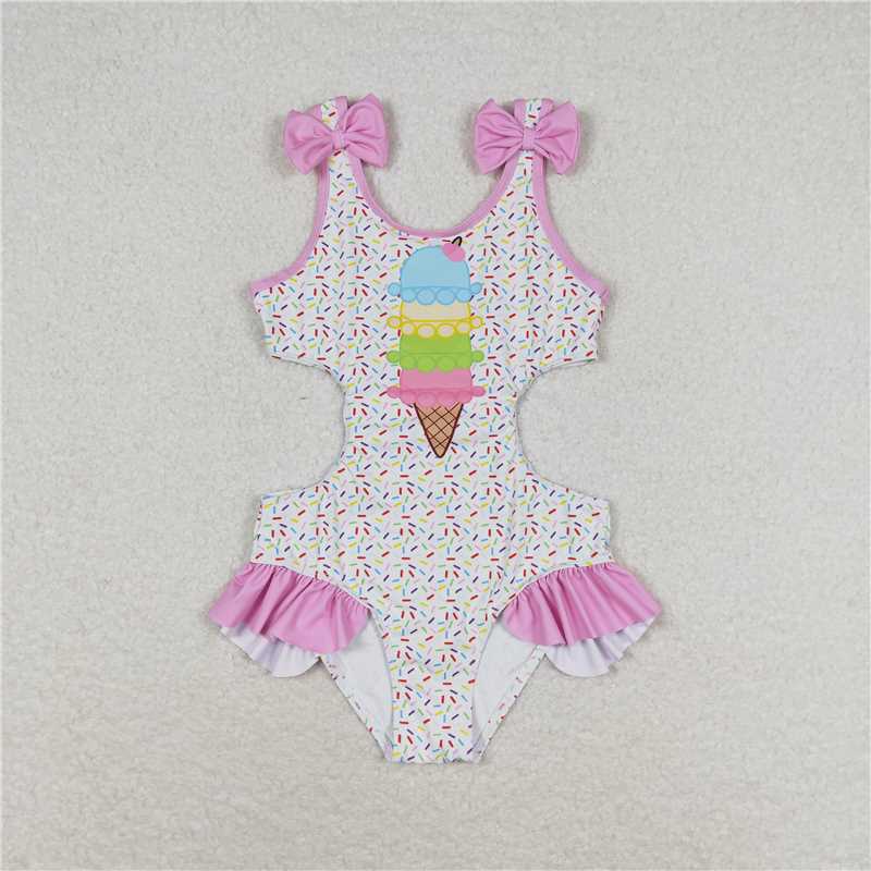 S0178  Baby Girls Summer Popstick Sleeveless Ruffle Top One Piece Swimsuits preorder