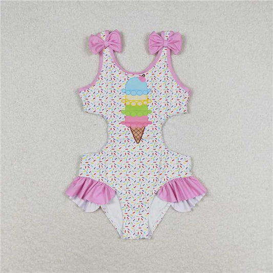 S0178  Baby Girls Summer Popstick Sleeveless Ruffle Top One Piece Swimsuits preorder
