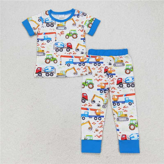 BSPO0385 Baby Boys Construction Short Sleeve Shirt Pants Pajamas Clothes Sets