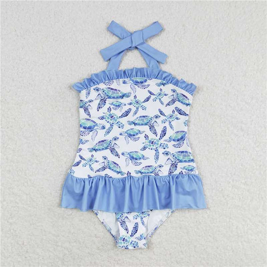 S0430  Baby Girls Boys Sibling Turtles Top Blue Summer Clothes Sets