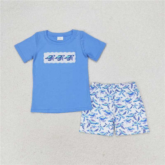 BSSO0916 RTS NO MOQ Children Clothes Summer Boys Outfits Baby Boys Blue Turtles Tee Shirts Tops Shorts Clothes Sets