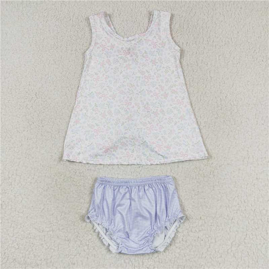 GBO0325  Baby Girls Bows Flowers Sleeveless Tunic Top Bummies Clothes Sets