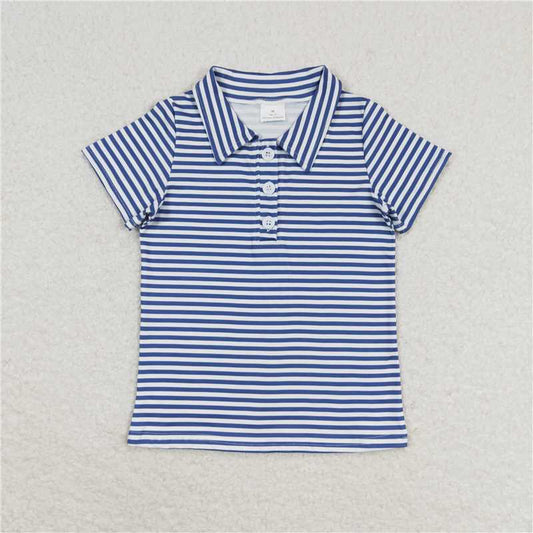 BT0654  Baby Boys Blue Stripes Short Sleeve Buttons Tee Shirts Tops