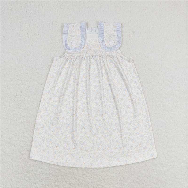 GSD1046  Baby Girls Blue Small Flowers Knee Length Dresses