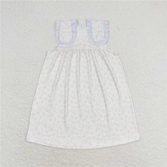 GSD1046  Baby Girls Blue Small Flowers Knee Length Dresses