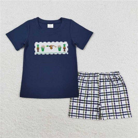 BSSO0710 Baby Boys Ducks Shirt Top Gingham Shorts Outfits Clothes Sets