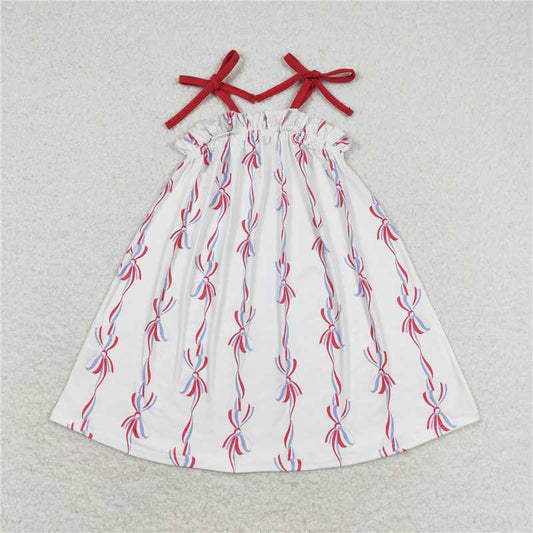GSD1274  Baby Girls Bows Straps 4th Of July Knee Length Dresses