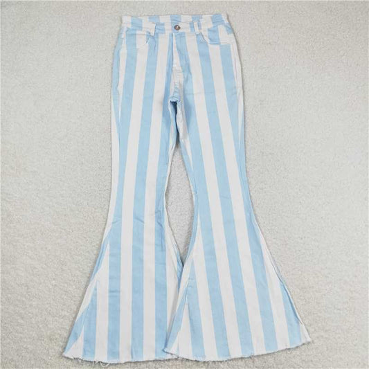 P0458  Adult Women Blue Stripes Denim Bell Pants Jeans