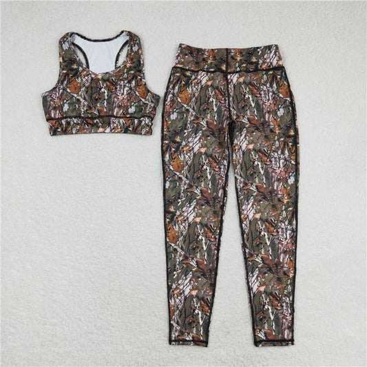GSPO1460  Adult Women Camo Leaves Vest Top Pants Yogo Sports Clothes Sets