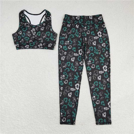 GSPO1462  Adult Women Black Leopard Vest Top Pants Yogo Sports Clothes Sets