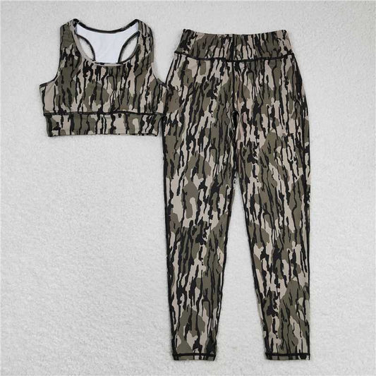 GSPO1461   Adult Women Camo Vest Top Pants Yogo Sports Clothes Sets